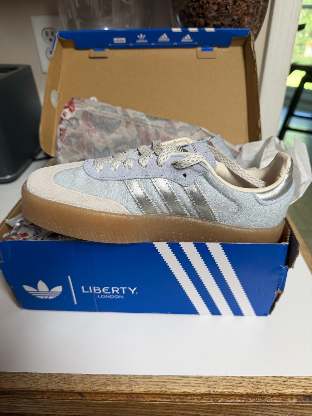Adidas Women's Light Blue Gazelle with Gum Sole - Liberty London